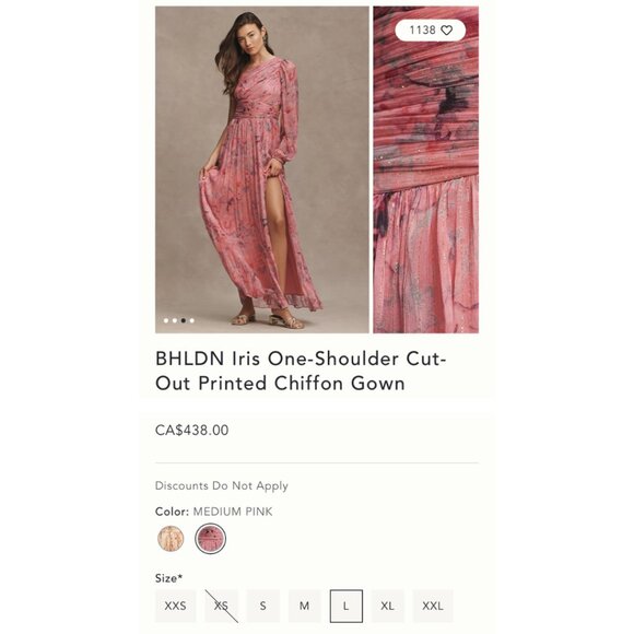 NWT - Anthropologie Iris One-Shoulder Cut-Out Printed Chiffon Gown SIZE LARGE - Picture 3 of 5